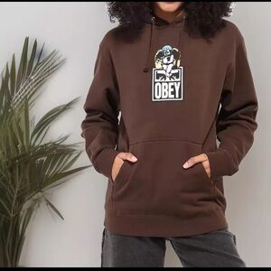 OBEY Sweatshirt Mens Medium Brown Heavyweight Fallen Angels Pullover Hoodie EUC